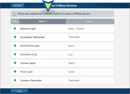 Reset Z Wave Devices Screen